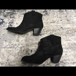 Black faux suede ankle booties